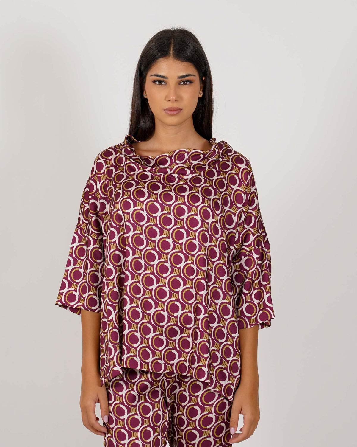 Blusa over collo a cratere in tessuto fluido - Umberta
