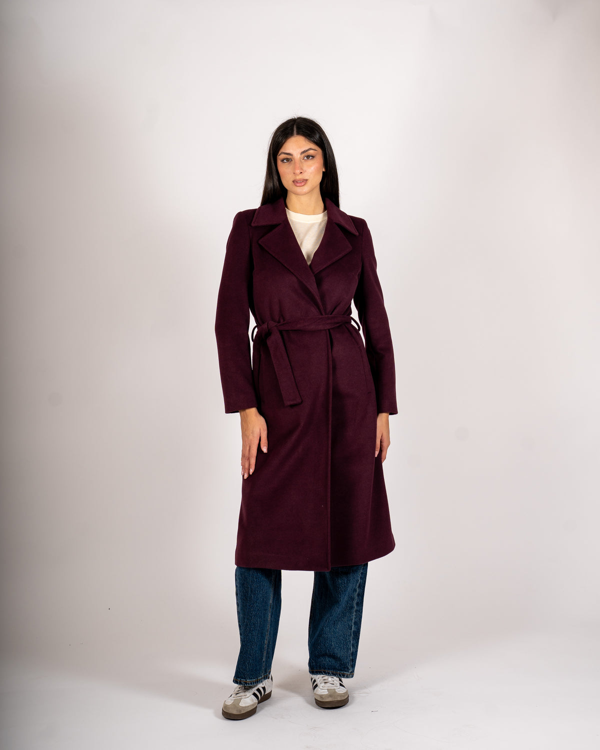 Cappotto lungo con cintura rimovibile, tasche a filo e spalla costruita - Alfa