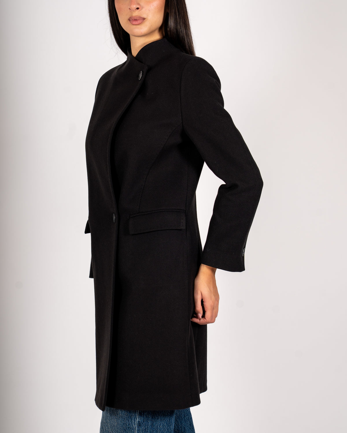 Cappotto monopetto con chiusura trasversale in mano lana - Ariele