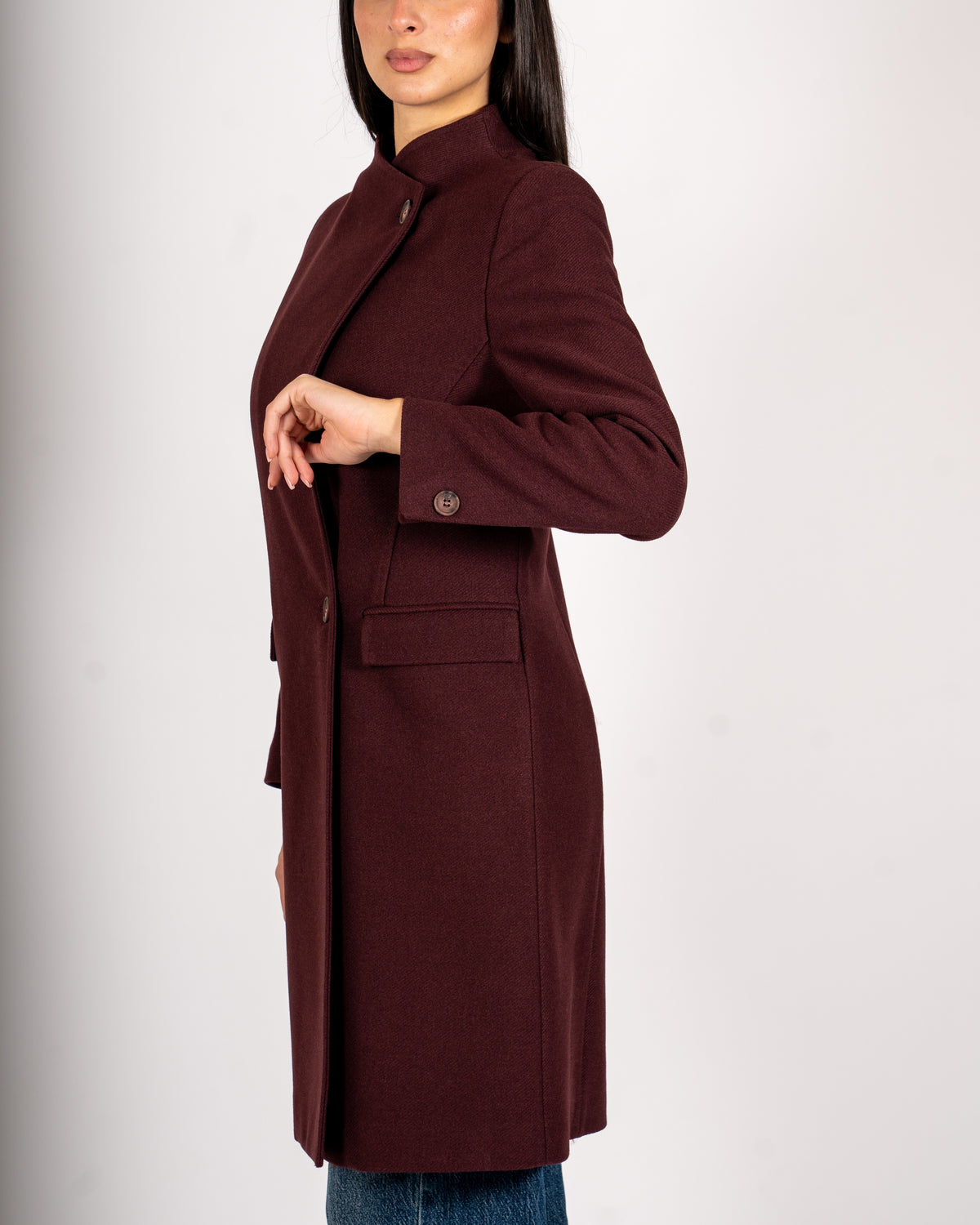 Cappotto monopetto con chiusura trasversale in mano lana - Ariele