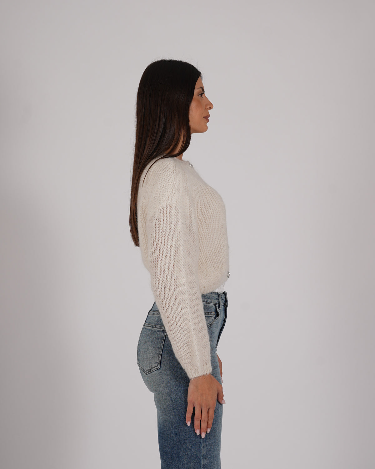 Cardigan con bottone gioiello in lana mohair - Shade