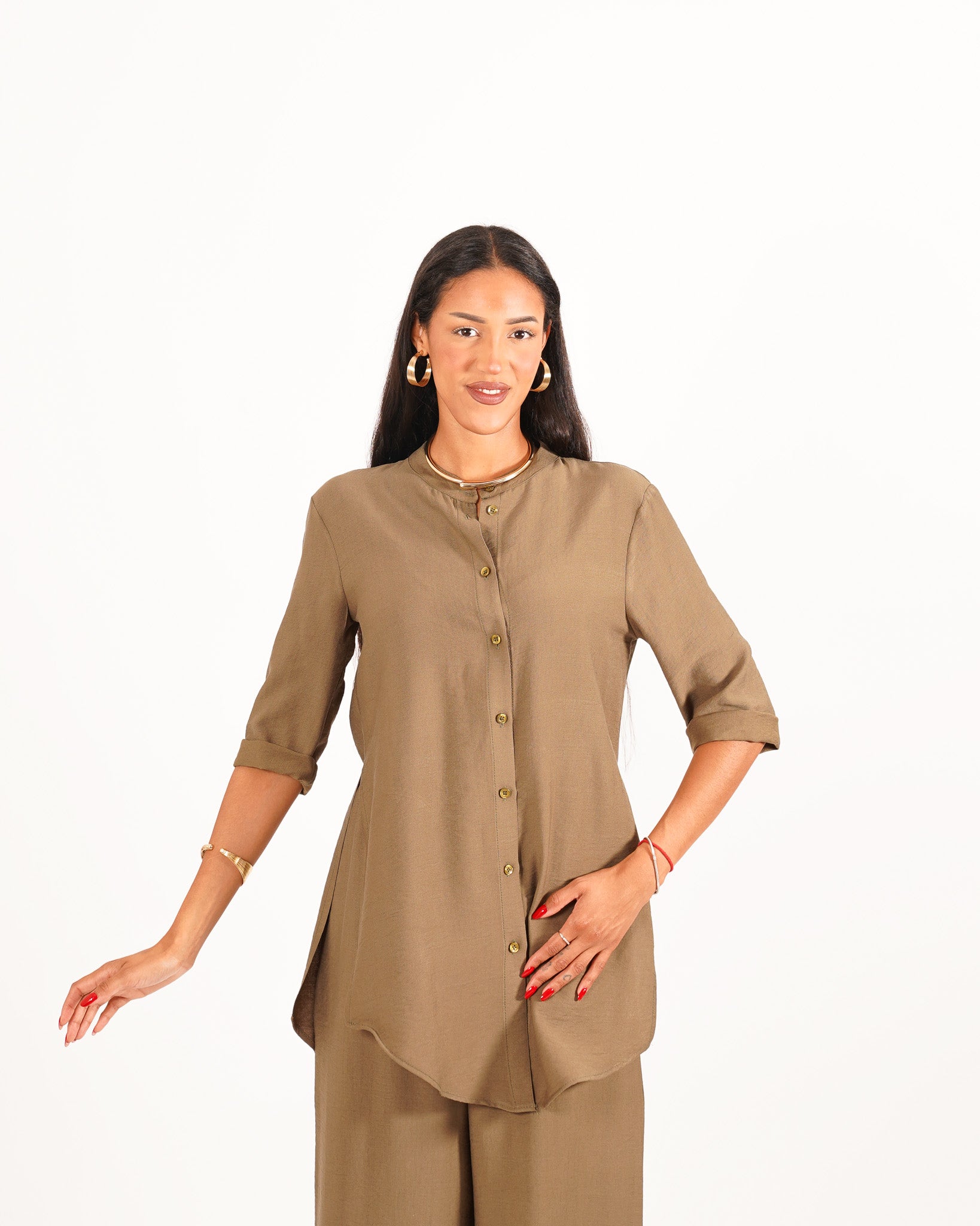 Coordinato camicia over con spacchi laterali e pantaloni fluidi - Masseria