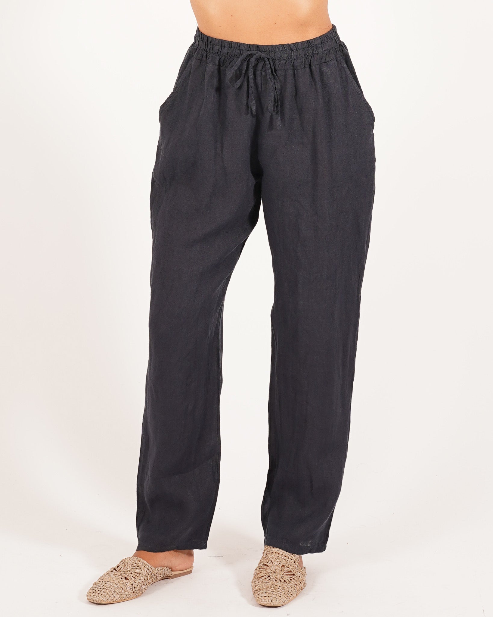 Pantaloni in lino con elastico in vita e coulisse - Diomira